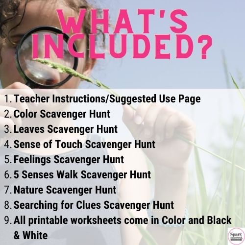 Image that describes what's included in the outdoor scavenger hunt resource
