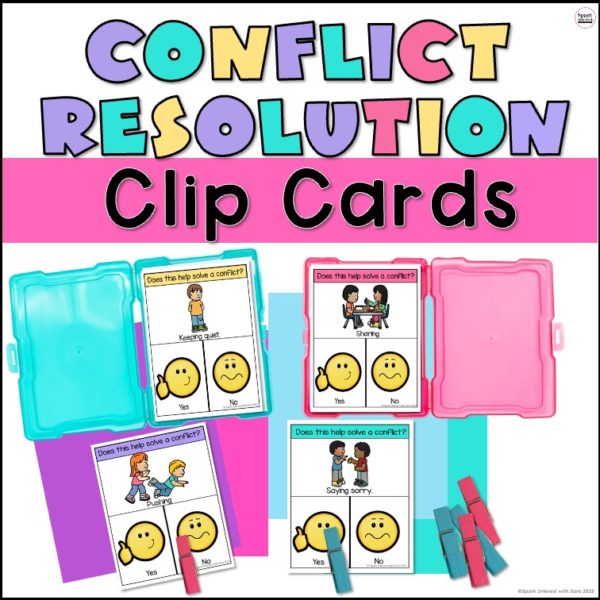 Cover image for preschool conflict resolution clip cards.