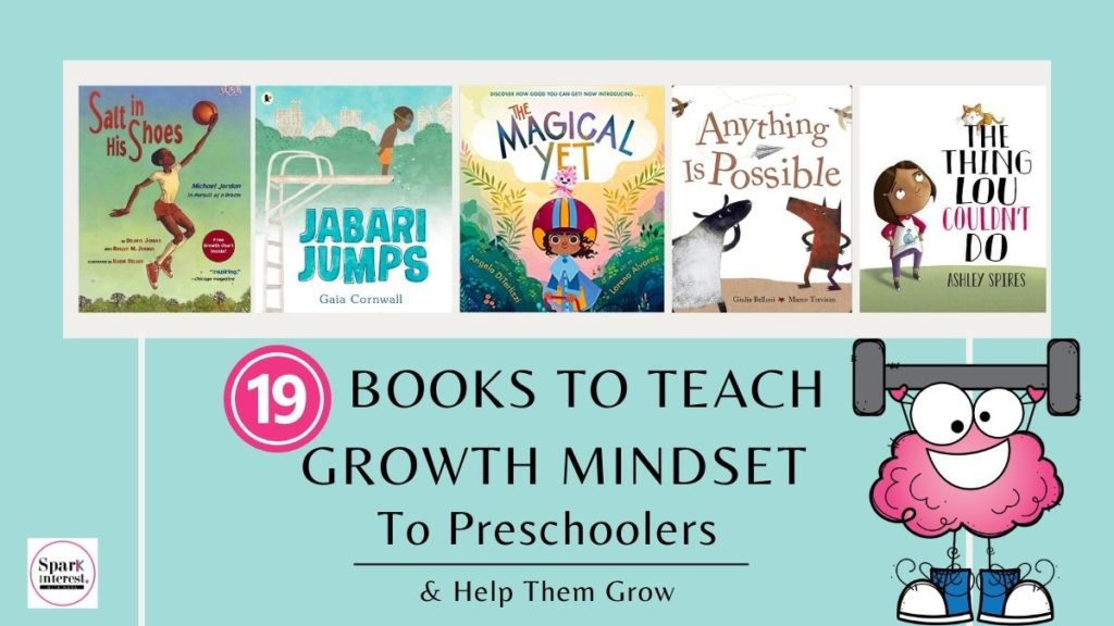 Blog title image for growth mindset books for preschoolers