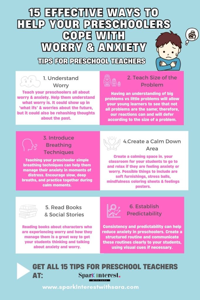 Infographic for 15 ways to help preschoolers who are dealing with anxiety and worry